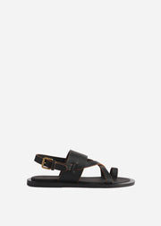 Leather Toe Strap Sandals - Black - CO Collections